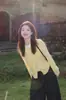 Cardigan de Tricô Amarelo Leite Falso Duas Peças Feminino Primavera Cedo Estilo Coreano Design de Uso com Senso Peça Versátil Suéter de Manga Longa Tendência