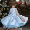 Vestido de niña estilo europeo y americano, diseño de copo de nieve, vestido princesa de malla de manga larga, vestido rosa degradado abullonado, vestido de actuación para Navidad y cumpleaños