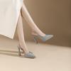 105-9 Zapatos Individuales de Plataforma con Tacón de Aguja Puntiagudo para Mujer, Sandalias de Tacón Alto con Remaches, Baotou Trasero Vacío, No Cansan los Pies