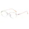 Armazón de Gafas para Miopía Sin Montura Ultraligero para Mujer con Bordes Rosas, Se Puede Equipar con Armazón de Gafas Danyang Sin Montura de Alambre Dorado Anti-Luz Azul 0655