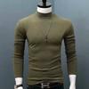 Camisa de manga larga para hombre, cuello medio alto, elegante, cálida, con interior de color liso, top de otoño, camiseta ajustada de estilo coreano a la moda.