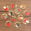 Accesorios para Joyería de Aleación DIY KC Oro Esmalte Goteado Encanto Fruta Fresa Sandía Cereza Colgante Redondo Calado