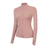 Jaqueta LU com gola alta e zíper dourado, casaco esportivo de manga longa, top de alta elasticidade slim-fit para corrida, fitness e yoga para mulheres
