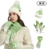Amazon transfronterizo nuevo conjunto de tres piezas para invierno de Navidad: gorro con copo de nieve, guantes y bufanda, gorro de punto grueso y cálido para mujer