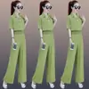 Traje de Oficina Elegante de Moda Nuevo de Verano Top Corto Delgado Ajustado Pantalones de Pierna Ancha Recta Conjunto de Dos Piezas Ropa para Mujer