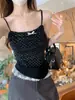 2912 # Nuevo Estilo Dulce de Verano Malla Lunares Camisola Ajustada Chaleco para Mujer con Copas Fijas Versátil