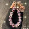Cordão para Celular de Lã com Estampa de Leopardo Transfronteiriço Corrente de Celular com Bola de Pelo de Inverno Corrente Curta de Cristal Pendente Chaveiro de Pulso Anti-Perda
