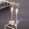 Novia Coreana Rosa Dulce Cuentas de Porcelana Cuentas Borla Larga con Cuentas Accesorios Aretes de Boda para Mujer