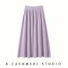 Falda de Cachemira Plisada para Mujer de Principios de Otoño, Casual Simple Cintura Elástica Línea A Media Longitud Retro Dobladillo Ancho Falda de Lana