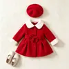 26 Bebé Niño Otoño Invierno Estilo Navideño Cuello Deshilachado Cintura Ceñida Abrigo de Lana Boina Conjunto de Dos Piezas Temperamento Moderno En Stock