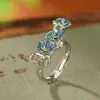 Anillo de Hoja de Ginkgo de Plata Esterlina S925 con Jaspe Moda Nacional Elegante Anillo Abierto Joyería de Plata de Moda para Mujer
