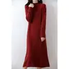 Vestido de Lana con Cuello Alto para Mujer Manga Retorcida Largo por Encima de la Rodilla Vestido Largo Base Suelta Larga Vestido de Lana