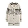 Ins estilo europeo y americano transfronterizo 2026 nueva moda elegante chaqueta cárdigan con capucha de punto trenzado jacquard con botones de cuerno