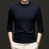 Camisa de punto gruesa cálida al por mayor transfronteriza para hombre temporada otoño e invierno cuello medio alto simple versátil holgada camisa base