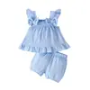 Comercio Exterior Transfronterizo Verano Nuevo Conjunto de Dos Piezas con Lazo y Mangas Voladas Top y Shorts Lindo Conjunto de Ropa para Bebé y Niños Venta al por Mayor