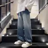 Jeans americano degradê retrô para primavera e outono para homens, perna reta, corte solto, moderno, perna larga, estilo high-street, casual, comprimento total
