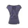 Camiseta Morada de Manga Corta con Encaje Hueco y Cordones Estilo Americano Picante para Mujer, Diseño Fruncido de Verano, Ceñida a la Cintura, Adelgazante, Top de Hombro Regular
