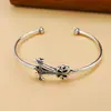 Pulseira Aberta de Prata Esterlina S925 com Cruz de Chama e Flor para Mulheres Estilo Frio Simples Ins Versátil Casual Design de Nicho