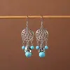 Pendientes Bohemianos Europeos y Americanos con Borlas y Turquesa, Pendientes de Estilo Étnico Retro, Joyería para Orejas Única y Elegante Estilo Tibetano