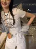 Camiseta de Hombro Manga Corta Retro Estilo Americano para Mujer Ins Verano 2024 Nuevo Nicho Spice Girls Ajustada Ajustada Top Corto