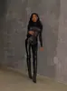 2025 Top de Manga Longa com Retalhos de Rede Transparente Transfronteiriço Moda Hot Girl Macacão Elegante de Rede Macacão Feminino Roupa Feminina de Verão
