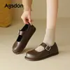 Sapatos Mary Jane Augusden para Mulheres 2026 Novo Estilo de Verão, Adequados para Combinar com Vestidos, Sapatos Casuais Slip-On de Couro Marrom