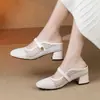Moda de Verano 2026 Versátiles Simples de Punta Cerrada de Malla Estilo Coreano para Mujer de Tacón Alto sin Cierre Pantuflas Casuales