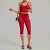 Conjunto de yoga QiuSha ajustado con cuello halter, nuevo conjunto deportivo de fitness con pantalones de tres cuartos de alta elasticidad 2712+4665