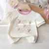 Camiseta de Verano para Niña de Manga Corta, Elegante Top Trendy Coreano para Niños con Corazón 3D y Bloques de Color, Manga Abullonada