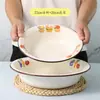 Novo Prato de Esmalte Espesso Nostálgico Vintage, Tigela de Sopa Doméstica de Grau Alimentício com Borda Larga, Prato Fundo, Prato de Preparo
