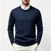 Suéter de punto grueso para hombre con patrón de rombos y trenzas, cuello redondo, para otoño e invierno, con diseño de punto texturizado, adecuado para uso casual de negocios como capa base