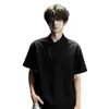 Camiseta Gris con Cremallera Diagonal, Cuello Alto, Hombro Normal para Hombre, Estilo Americano de Verano, Corte Amplio (Boxy), Peso Pesado, Manga Corta, Ajuste Limpio (Cleanfit), Manga Media