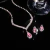 Suministro Transfronterizo Venta Caliente Joyería de Comercio Exterior Colgante Geométrico de Circonita Totalmente Diamantado Juego de Collar y Pendientes Cadena Juego de Joyería de Boda