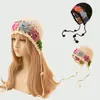 Chapéu Pulôver de Crochê Feito à Mão para Mulheres, Estilo Étnico Retro Artístico, Chapéu de Tricô para Primavera e Outono, Chapéu de Lã Vazado com Franjas para Verão
