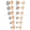 Brincos de tarraxa em aço inoxidável 316L seis garras Coroa Diamante Zircônia AAA conjunto de anel brincos joias clássicas de luxo leve para mulheres