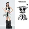 Moda de Passarela Inspirada em Tecnologia Futura Traje de Dança Jazz Estilo Motociclista Prata para Crianças Metaverso para Meninas