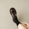 Edição de couro de vaca ~ Sapatos de salto médio redondo estilo britânico, salto grosso, camada única, mocassins femininos retrô de couro genuíno, todos os tipos de sapatos de couro pequenos com sola grossa