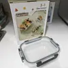 Lonchera de vidrio, recipiente para almacenar alimentos, tazón, apto para microondas, adecuado para trabajadores de oficina, uso en refrigerador, con tapa giratoria, resistente al calor, caja de almacenamiento engrosada