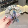Elástico de cabelo de malha com estampa azul-roxa e flor de strass para a parte de trás da cabeça alta elasticidade durável acessório de cabelo para prender cabelo rabo de cavalo alto novo estilo