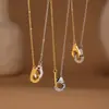 Xinyixinxin Joyería Nueva Europea y Americana Color Doble Bloqueo de Color Esposas Clavícula Doble Capa Apilado Collar Acero Inoxidable Chapado en Oro de 18K