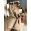 Fabricante mayorista en stock: Pantalones casuales rectos para mujer, color café con leche, de cintura alta, adelgazantes, con caída, transpirables, para el día a día