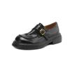 Sapatos de Couro Pequenos de Couro Legítimo de Primeira Camada Estilo Britânico Solado Grosso Salto Médio Grosso Bico Redondo Fivela de Cinto Couro Genuíno Sapatilhas de Boca Profunda para Mulheres Outono 2025