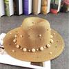 Sombrero de paja estilo coreano Red net sombrero de bombín con perlas para mujer sombrero de jazz transpirable con protección solar sombrero de playa de verano para exteriores