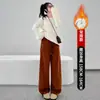 Calças Cinzas de Perna Larga Estilo Americano para Mulheres, Calças de Moletom Casuais Engrossadas com Forro de Lã para Outono, Cintura Alta Emagrecedora, Calças Esportivas Petite Estilo Banana