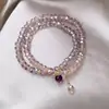 Pulsera de cristal morado de doble capa para mujer, pulsera exquisita de nicho de lujo ligero estilo coreano con un toque de alta gama