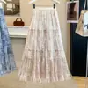 Ropa de verano para mujer talla grande estilo nuevo retro francés tie-dye malla plisado alta caída falda línea A