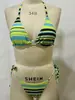 Traje de baño transfronterizo, bikini a rayas de colores, cuello halter, amarre lateral, traje de baño de dos piezas, bikini sexy, secado rápido