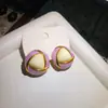 Aretes Morados con Esmalte de Goteo, Retro, Únicos y de Alta Gama, Aretes con Forma de Corazón, Elegantes Aretes Franceses de Flor de Lirio para Mujer