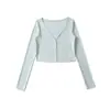 Cárdigan ligero de Tencel con cuello en V y manga larga, chaqueta versátil de verano ajustada y corta de dos botones para protección solar, adecuada para usar en capas.