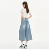 Jeans Crop Cortos Versátiles de Pierna Recta Suelta de Cintura Alta Azul Glaciar Retro Americano para Mujer Nuevo Estilo 2026